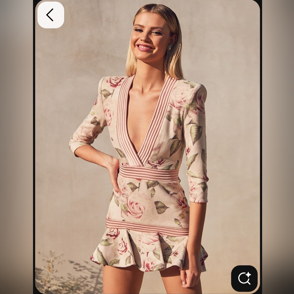 Zhivago Pink Mini Dress with Plunge Neckline and Cuffed Sleeves